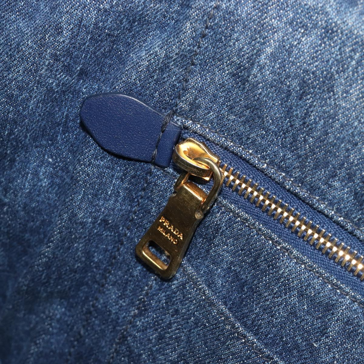 PRADA Canapa MM Hand Bag Denim Blue Gold Tone Auth 202300A