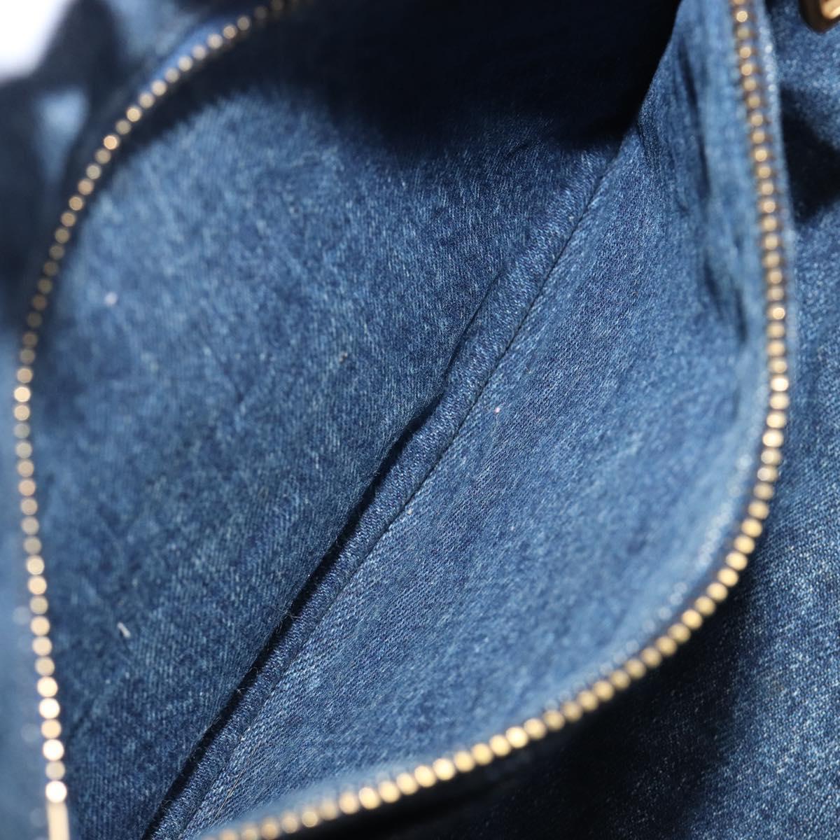 PRADA Canapa MM Hand Bag Denim Blue Gold Tone Auth 202300A