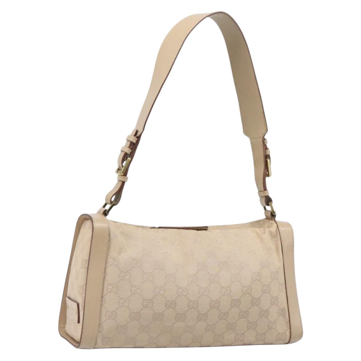 GUCCI GG Canvas Shoulder Bag Beige Gold Tone 92706 Auth 202302A