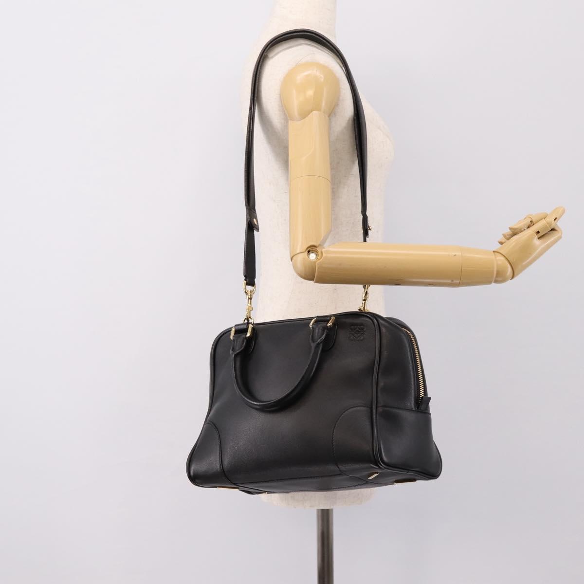 LOEWE Amazona 75 Hand Bag Leather 2way Black Gold Auth 202305V