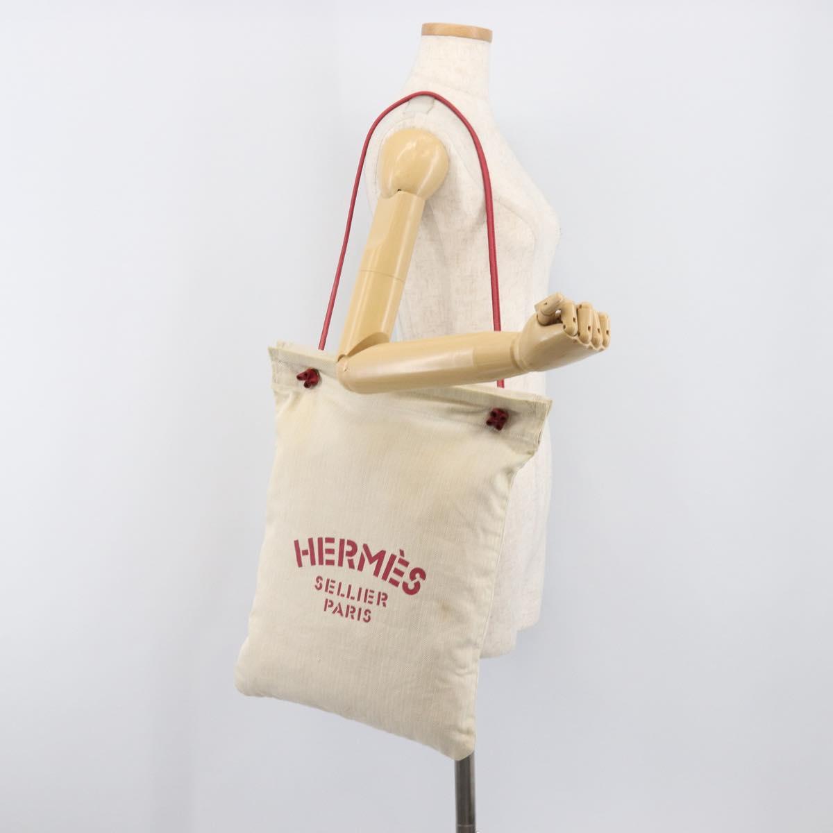 HERMES Aline PM Shoulder Bag Canvas Beige Red Auth 202310