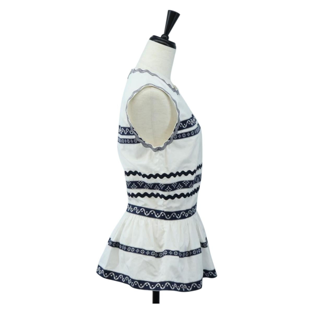 LOUIS VUITTON Sleeveless Top Cotton White Blue LV Auth 202320M