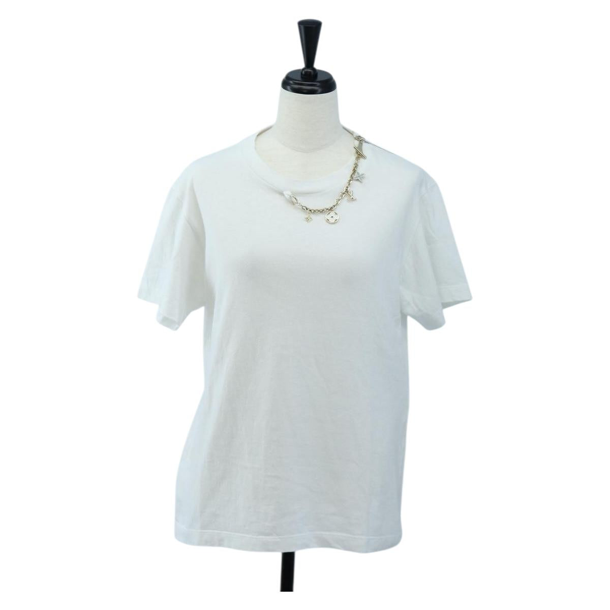 LOUIS VUITTON Short-sleeved T-shirt Cotton "XS" White Gold Tone LV Auth 202321M