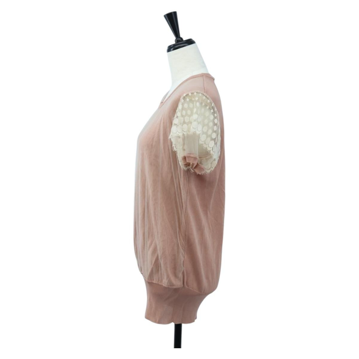 VALENTINO Short-sleeved Top Rayon Pink White Auth 202323M