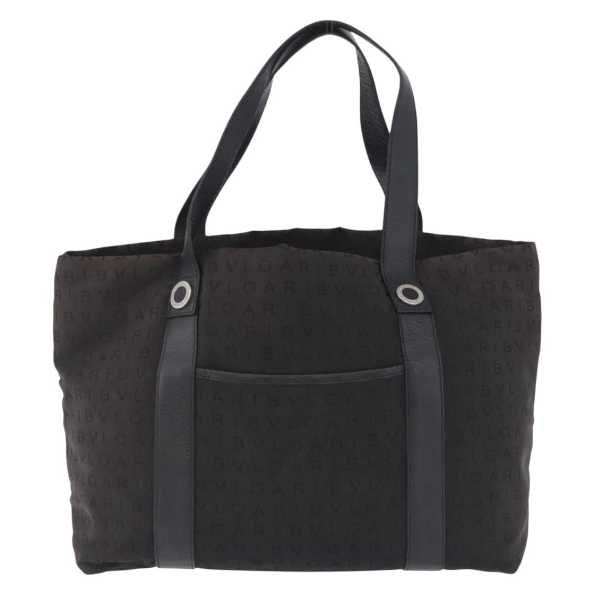 BVLGARI Logo Mania Tote Bag Canvas Black Silver Auth 202329