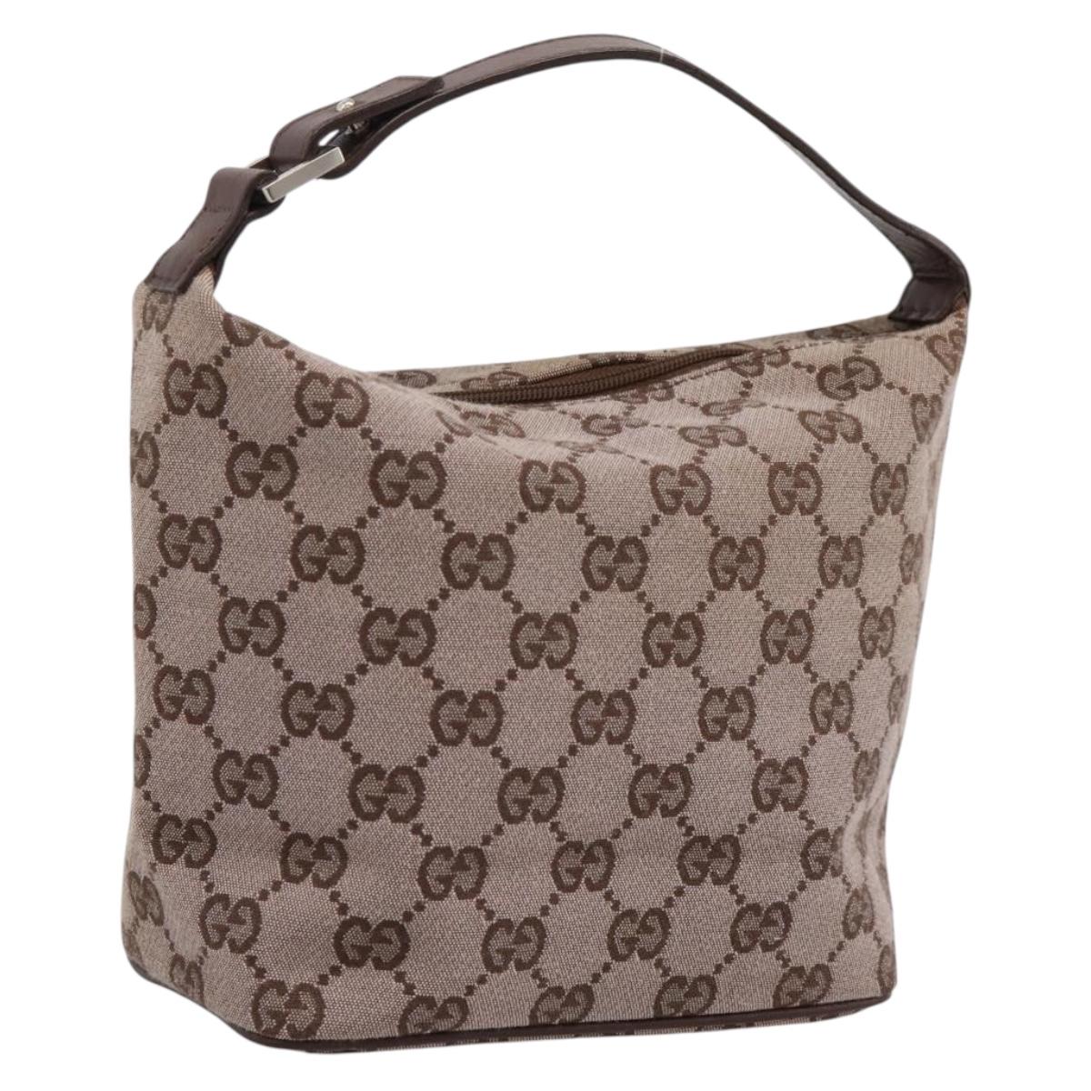 GUCCI GG Canvas hand Pouch Beige Gold Tone 039.1147 Auth 202332A