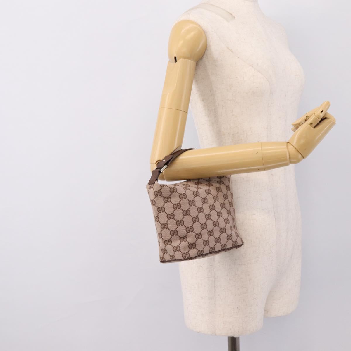 GUCCI GG Canvas hand Pouch Beige Gold Tone 039.1147 Auth 202332A