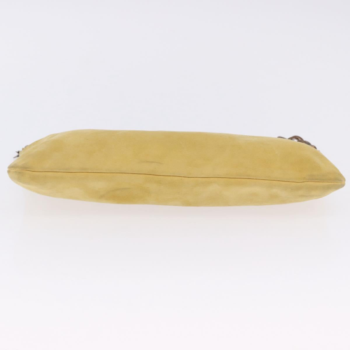 PRADA Chain Shoulder Bag Suede Yellow Gold Auth 202450