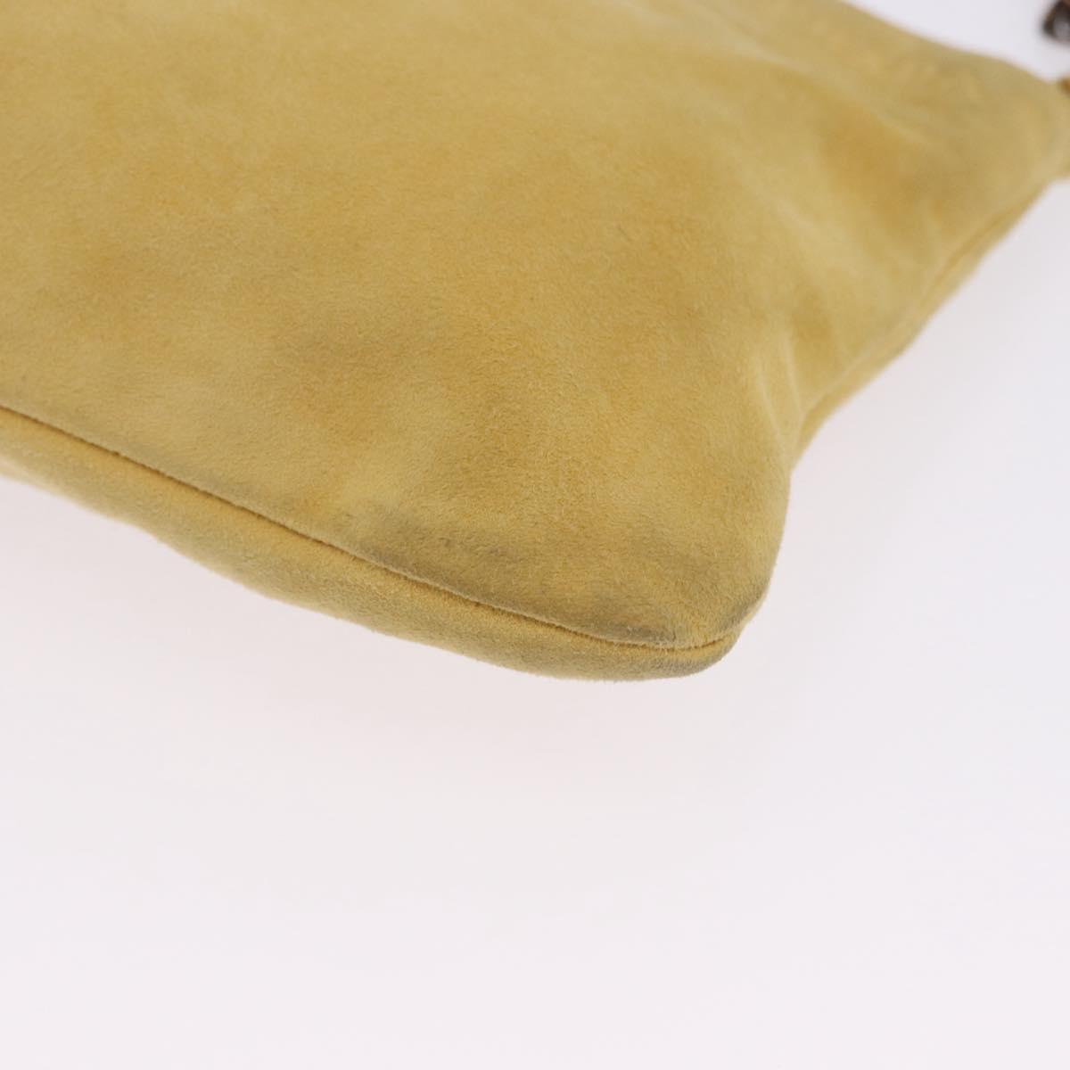 PRADA Chain Shoulder Bag Suede Yellow Gold Auth 202450