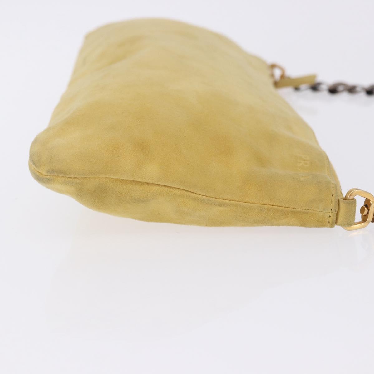 PRADA Chain Shoulder Bag Suede Yellow Gold Auth 202450