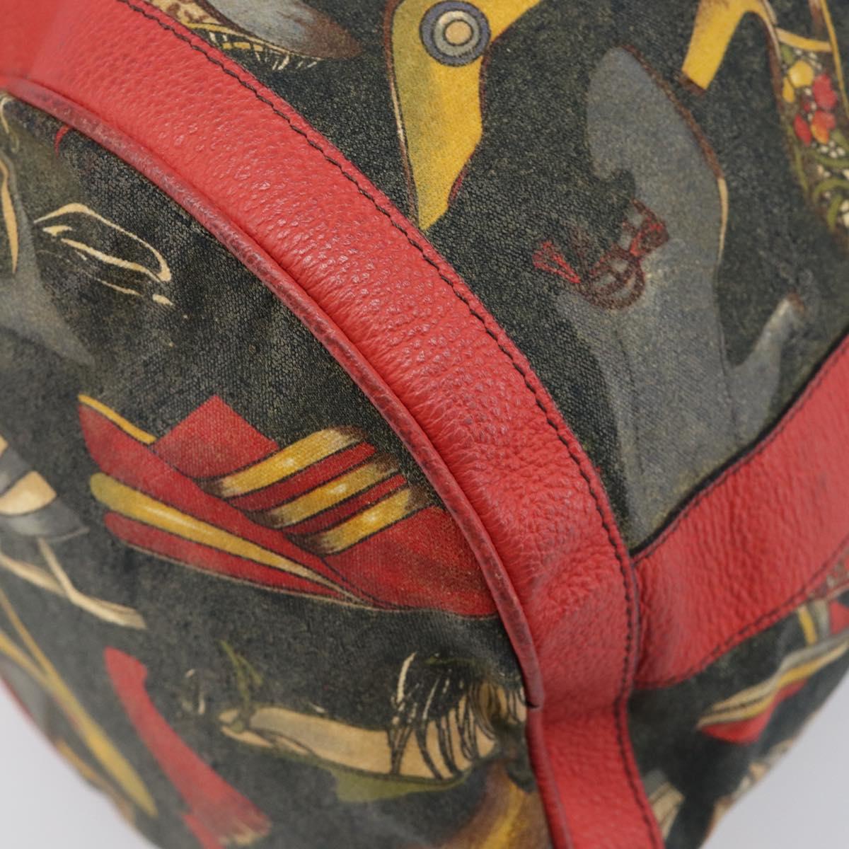 Salvatore Ferragamo Shoulder Bag Coated Canvas Red Gold Auth 202451