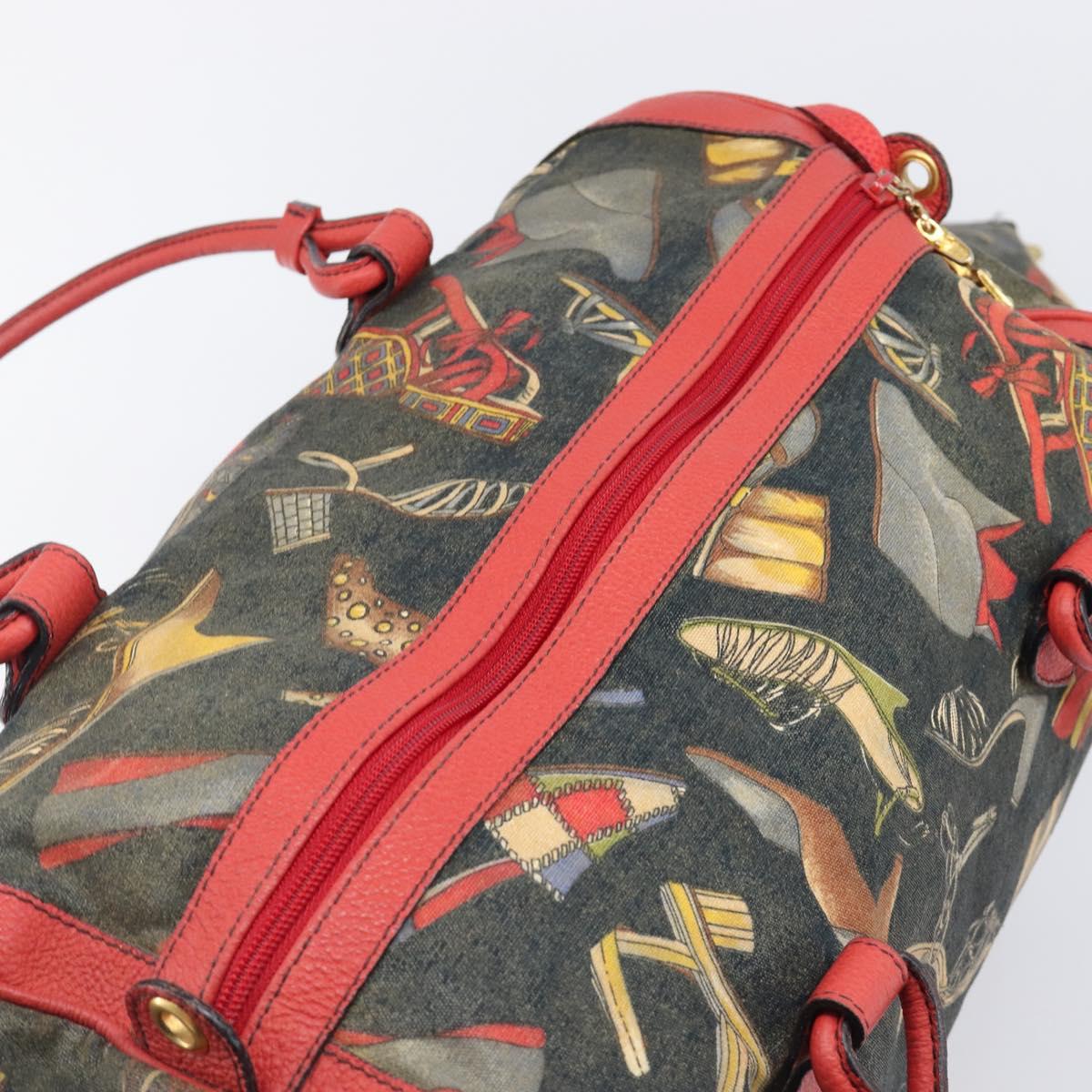 Salvatore Ferragamo Shoulder Bag Coated Canvas Red Gold Auth 202451