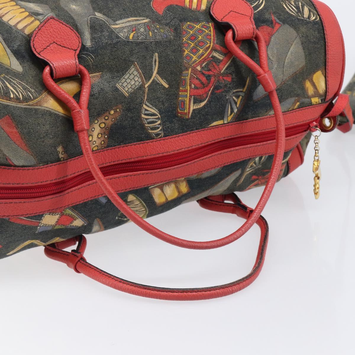 Salvatore Ferragamo Shoulder Bag Coated Canvas Red Gold Auth 202451