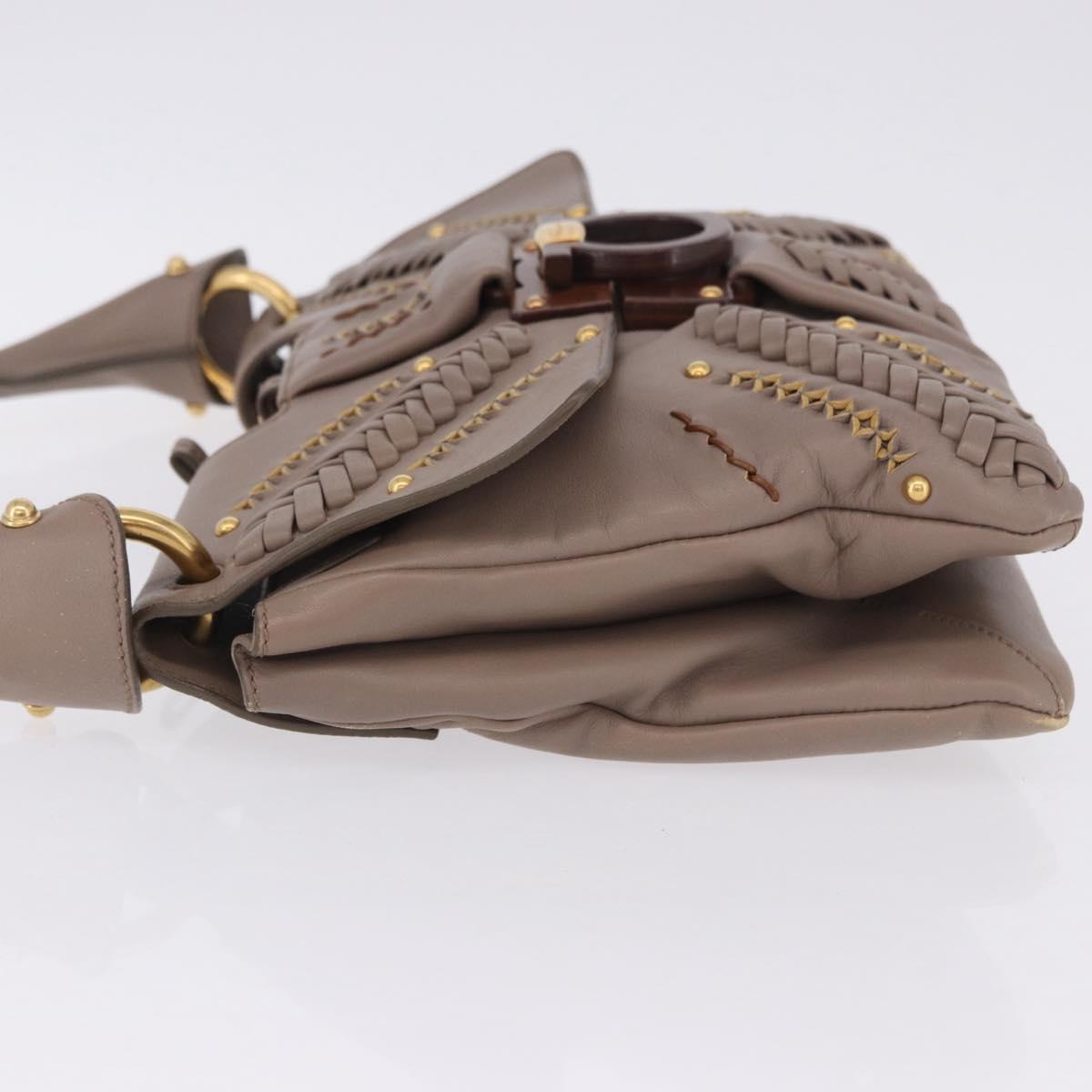 Salvatore Ferragamo Gancini Shoulder Bag Leather Brown Gold Auth 202452A