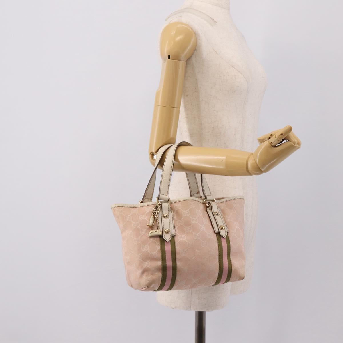GUCCI GG Canvas Sherry Line Hand Bag Pink Gold 139261 Auth 202455