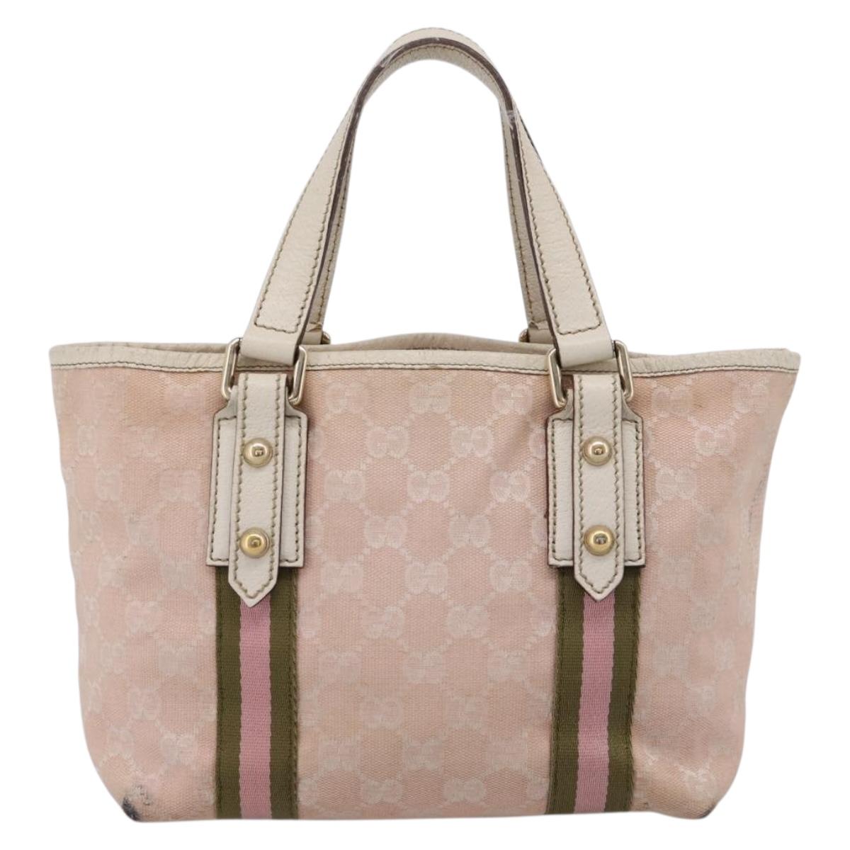 GUCCI GG Canvas Sherry Line Hand Bag Pink Gold 139261 Auth 202455