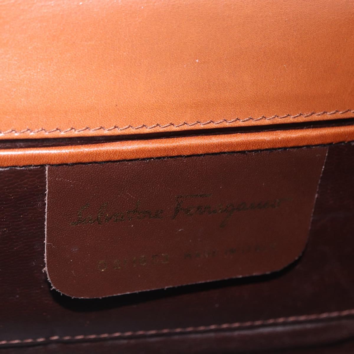 Salvatore Ferragamo Gancini Shoulder Bag Leather Brown Gold Auth 202457