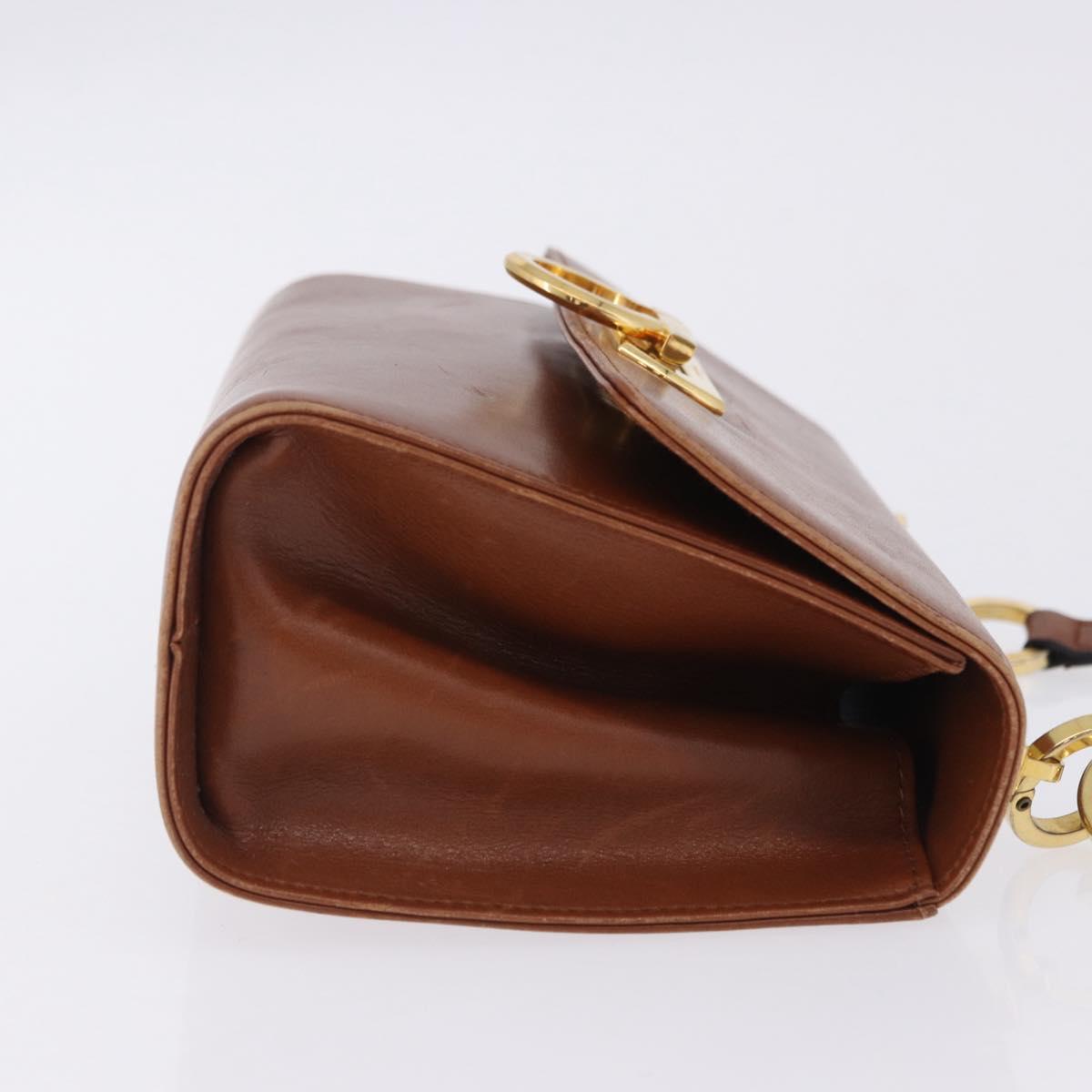 Salvatore Ferragamo Gancini Shoulder Bag Leather Brown Gold Auth 202457