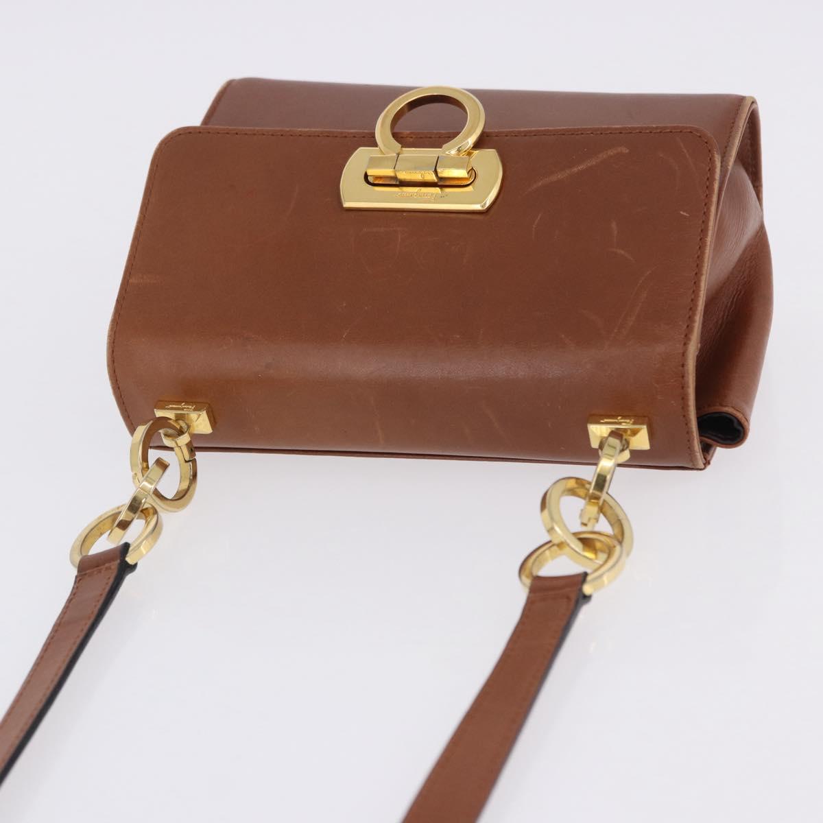 Salvatore Ferragamo Gancini Shoulder Bag Leather Brown Gold Auth 202457
