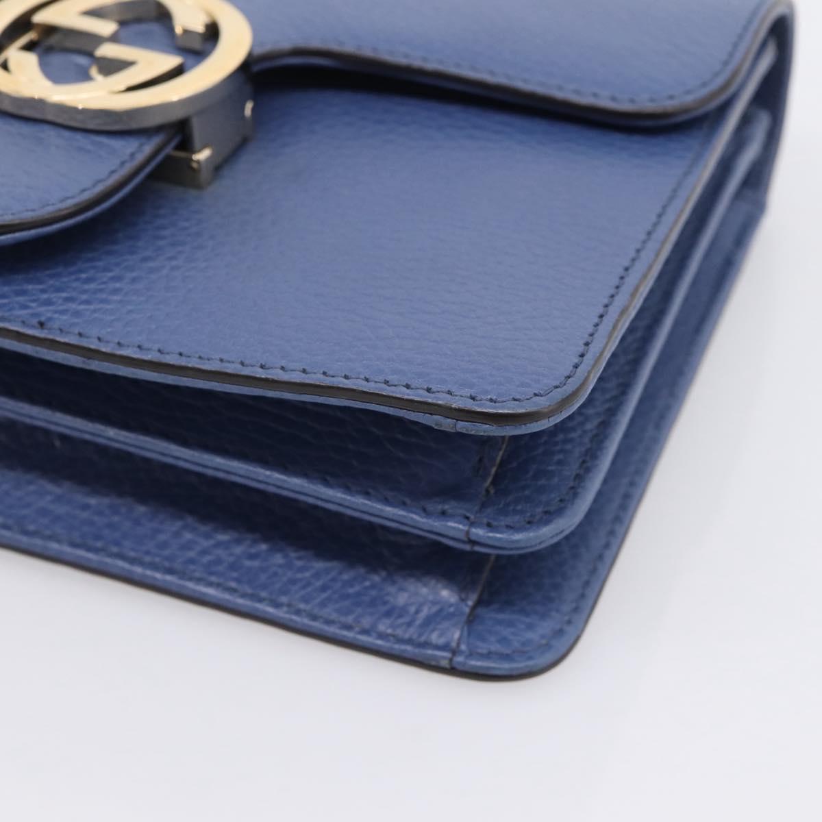 GUCCI Interlocking G Chain Shoulder Bag Leather Blue Gold 510304 Auth 202459V