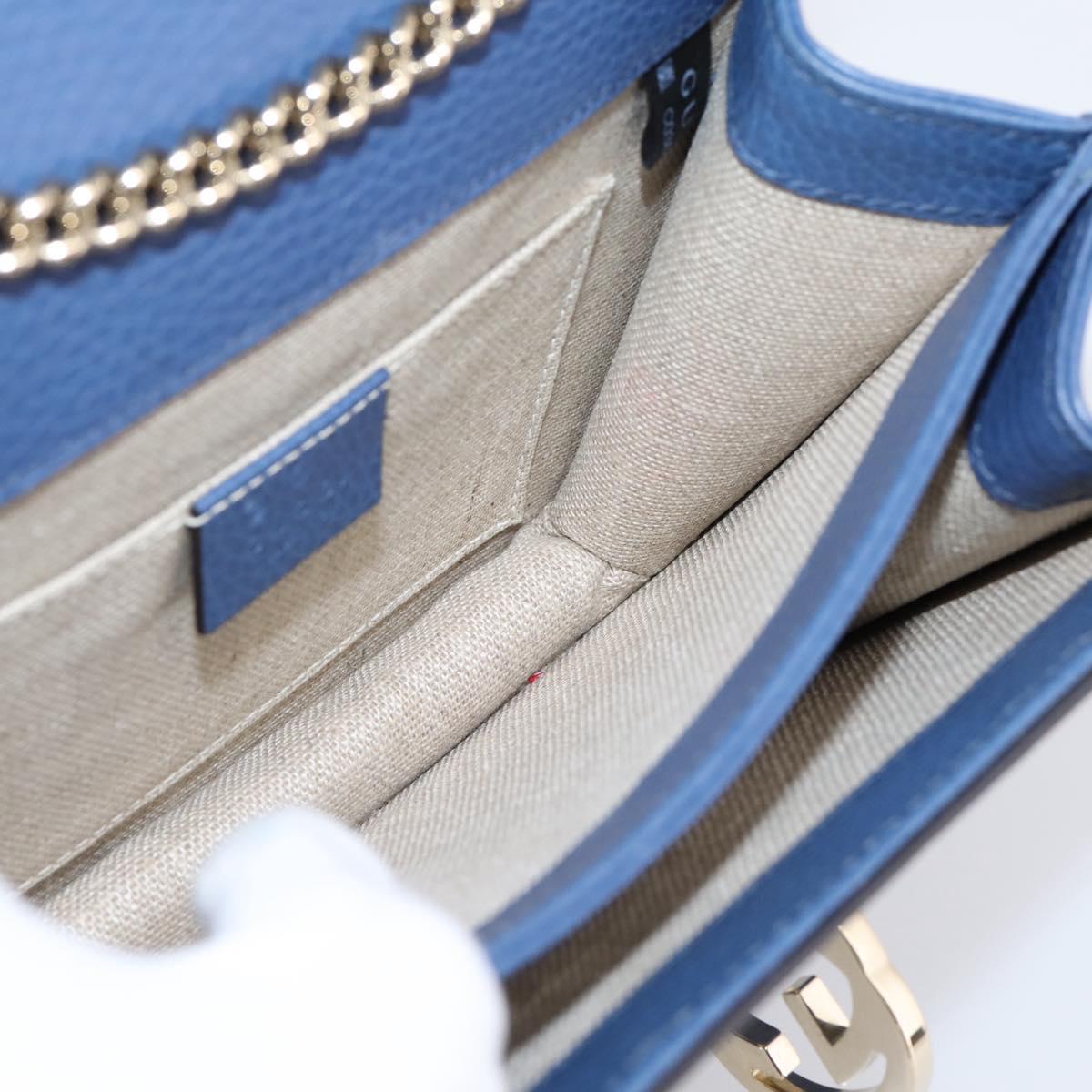 GUCCI Interlocking G Chain Shoulder Bag Leather Blue Gold 510304 Auth 202459V
