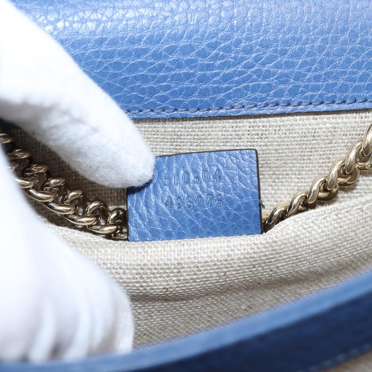 GUCCI Interlocking G Chain Shoulder Bag Leather Blue Gold 510304 Auth 202459V