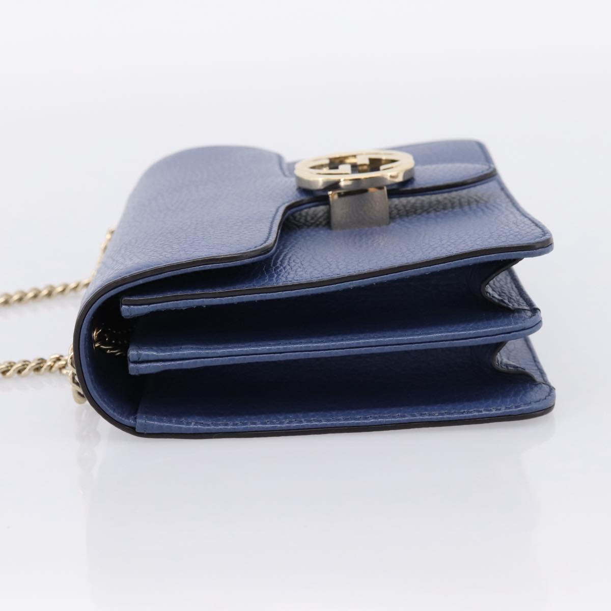 GUCCI Interlocking G Chain Shoulder Bag Leather Blue Gold 510304 Auth 202459V