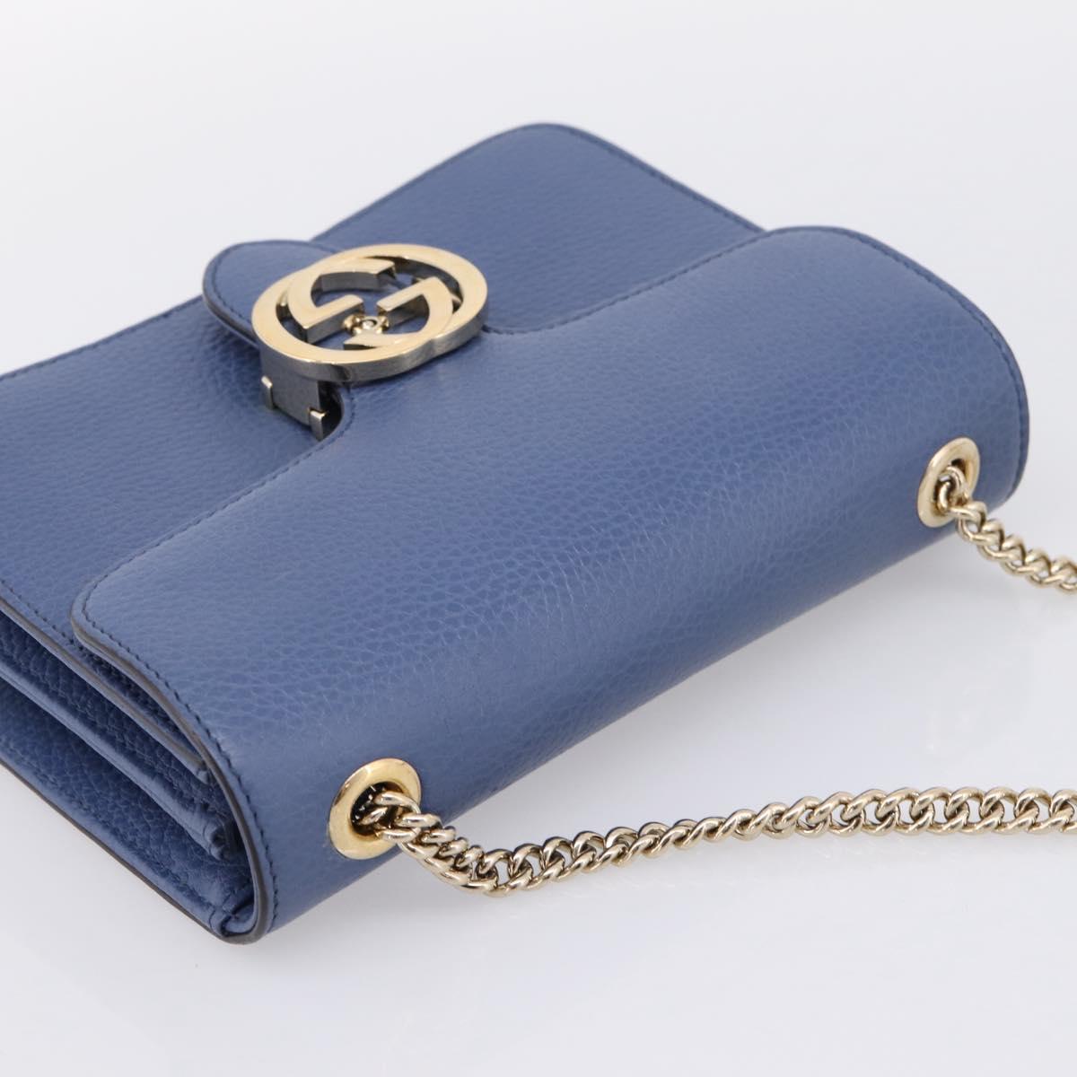 GUCCI Interlocking G Chain Shoulder Bag Leather Blue Gold 510304 Auth 202459V