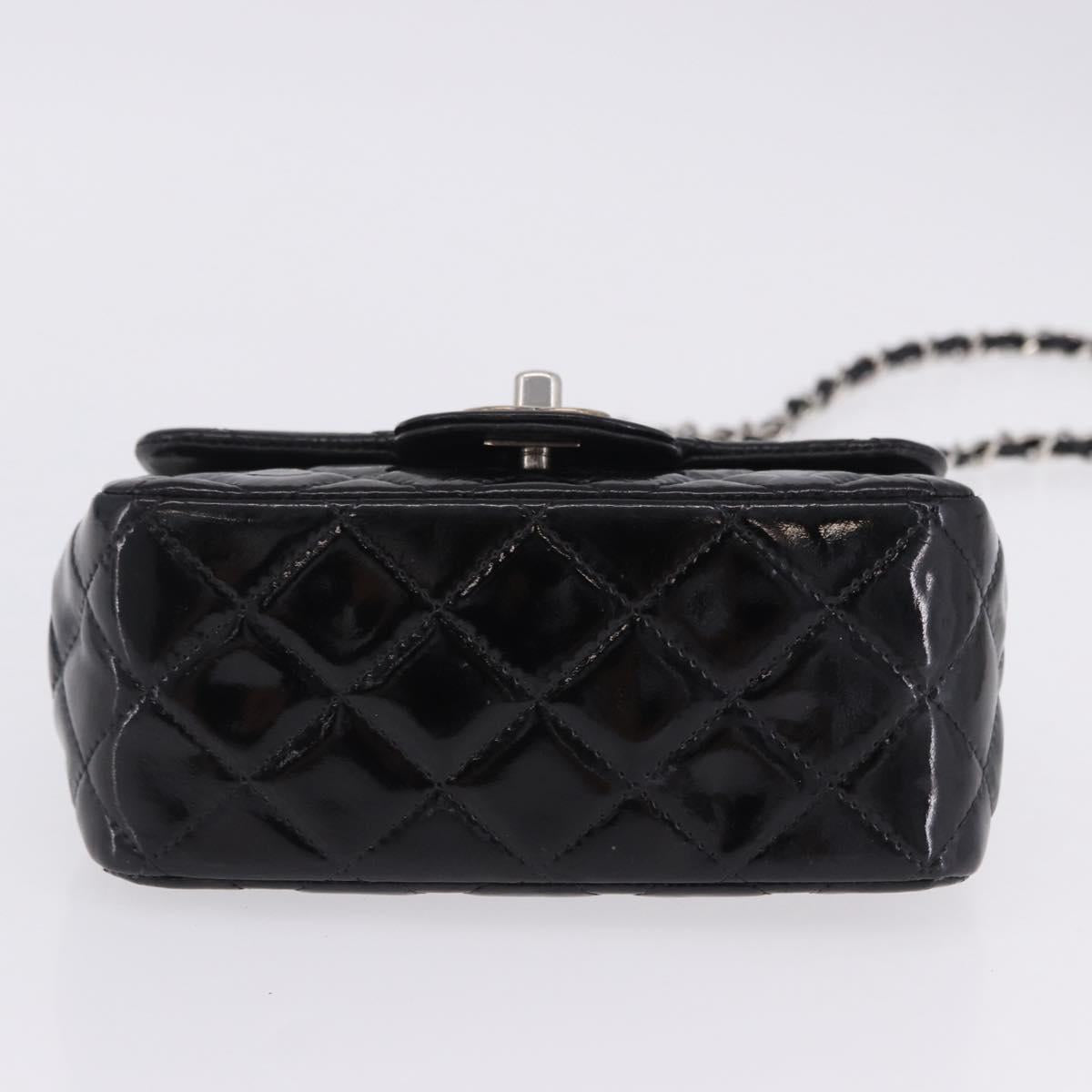 CHANEL Chain Mini Matelasse 16 Bag Patent leather Black Silver CC Auth 202465