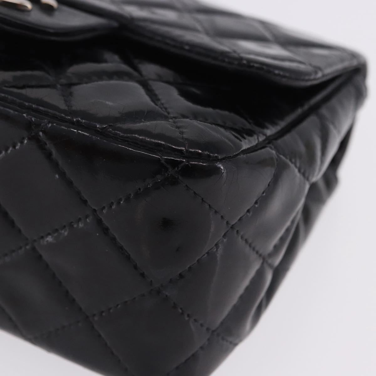 CHANEL Chain Mini Matelasse 16 Bag Patent leather Black Silver CC Auth 202465