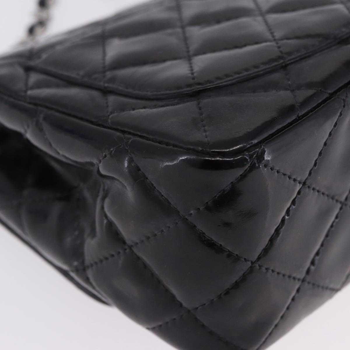 CHANEL Chain Mini Matelasse 16 Bag Patent leather Black Silver CC Auth 202465