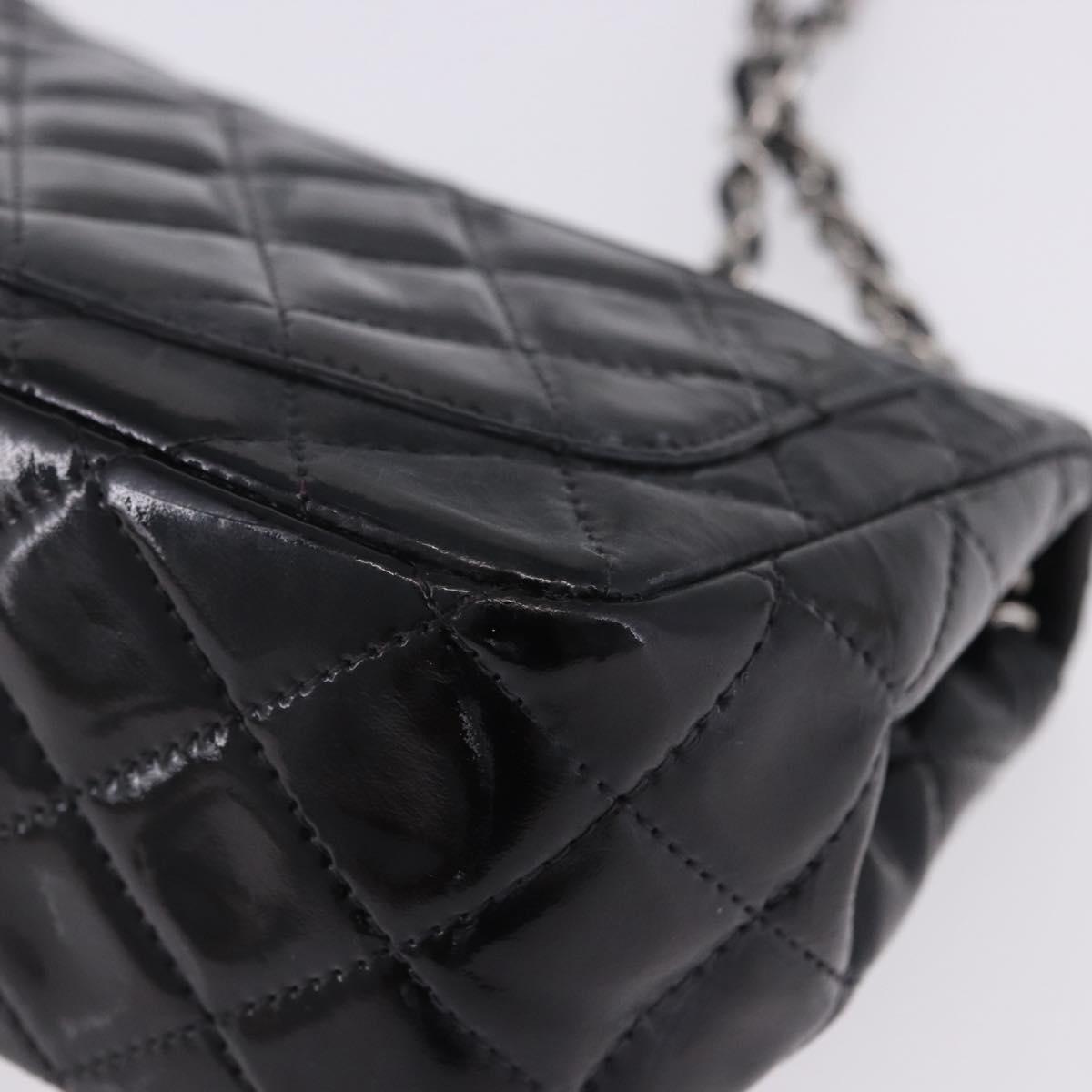 CHANEL Chain Mini Matelasse 16 Bag Patent leather Black Silver CC Auth 202465