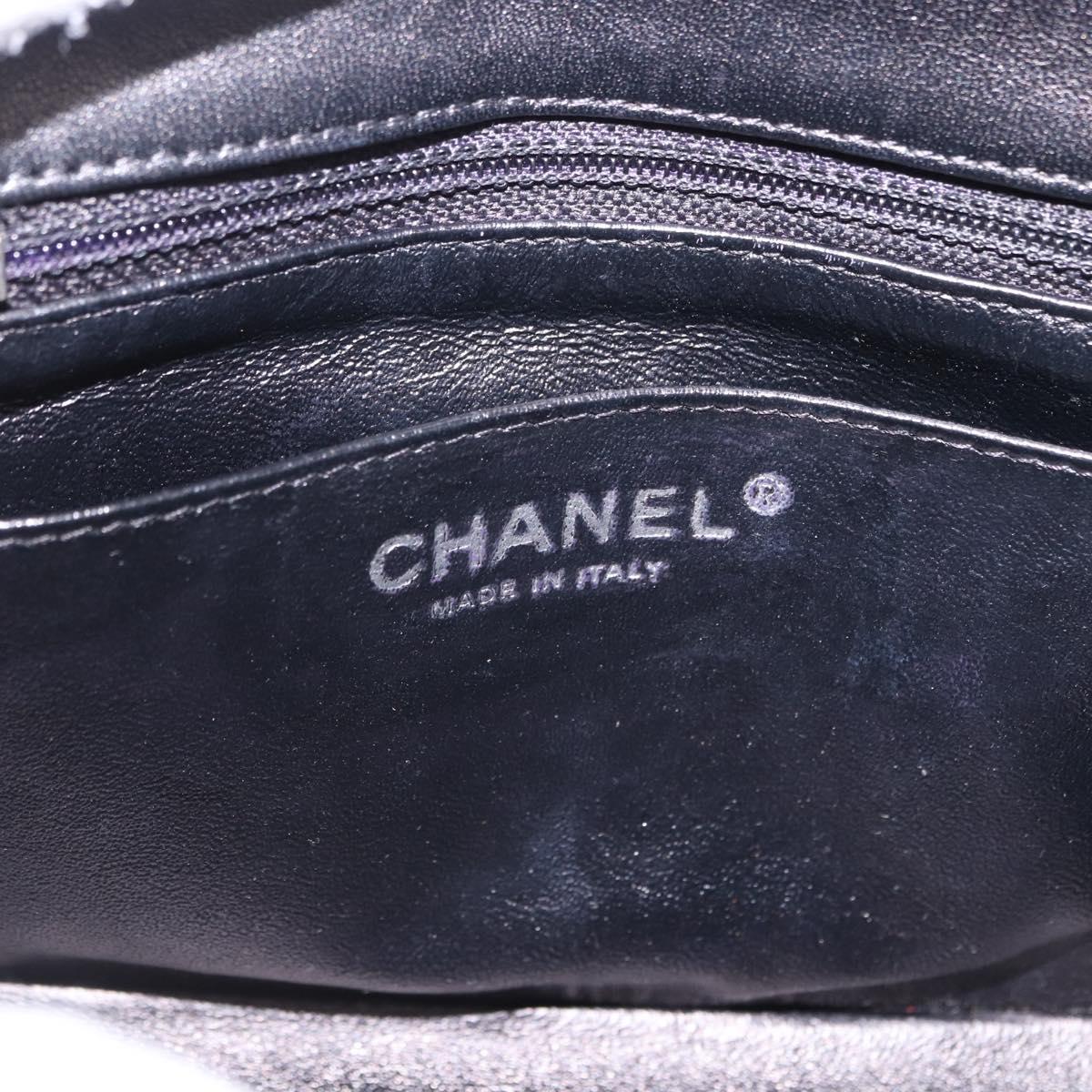 CHANEL Chain Mini Matelasse 16 Bag Patent leather Black Silver CC Auth 202465
