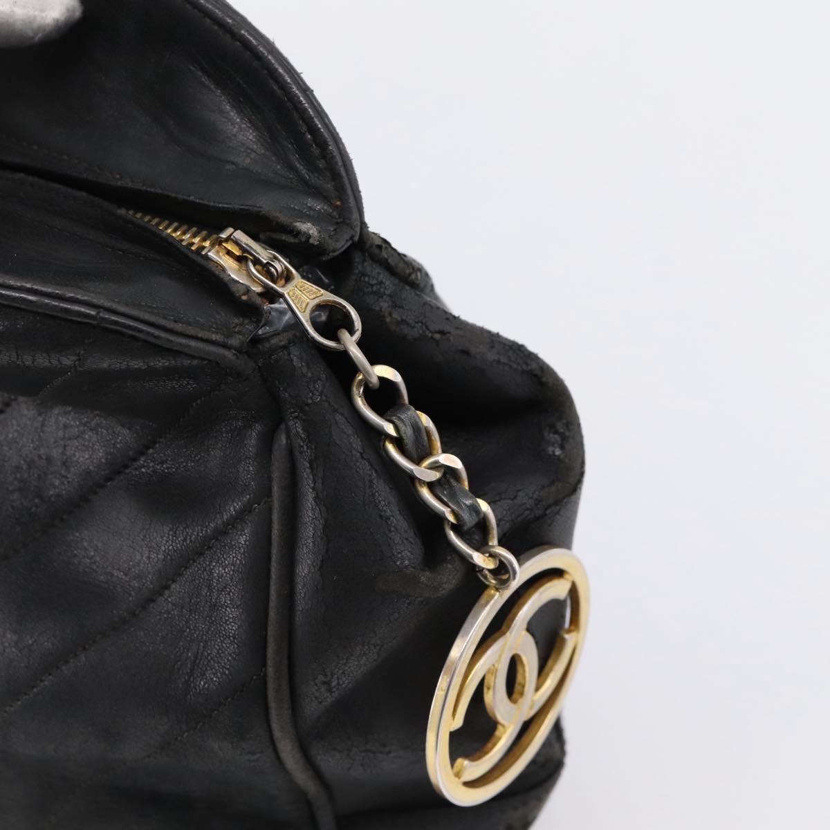 CHANEL V Stitch Hand Bag Leather Black Gold CC Auth 202466