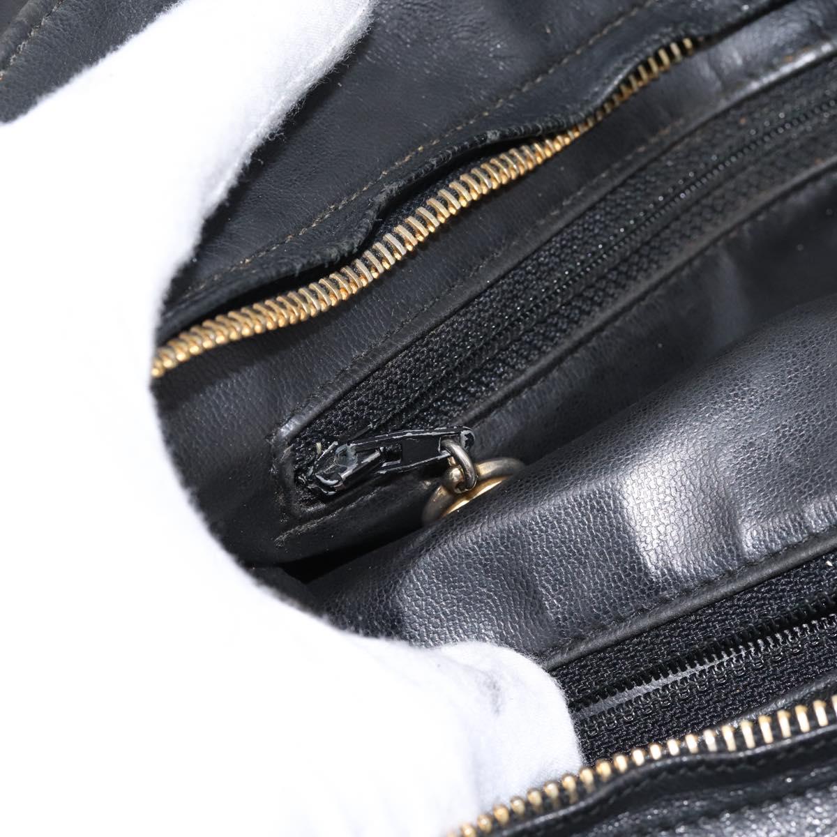CHANEL V Stitch Hand Bag Leather Black Gold CC Auth 202466