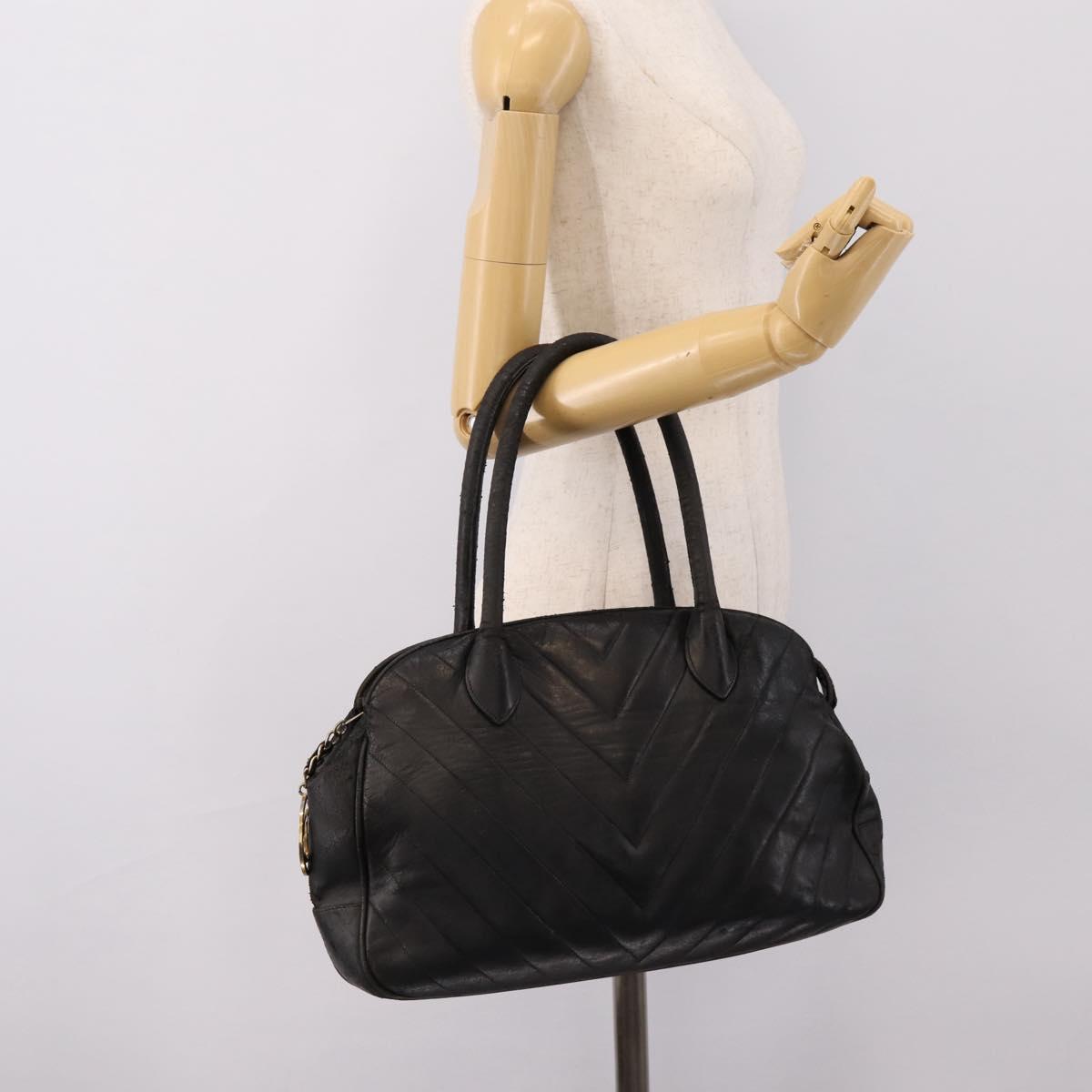 CHANEL V Stitch Hand Bag Leather Black Gold CC Auth 202466