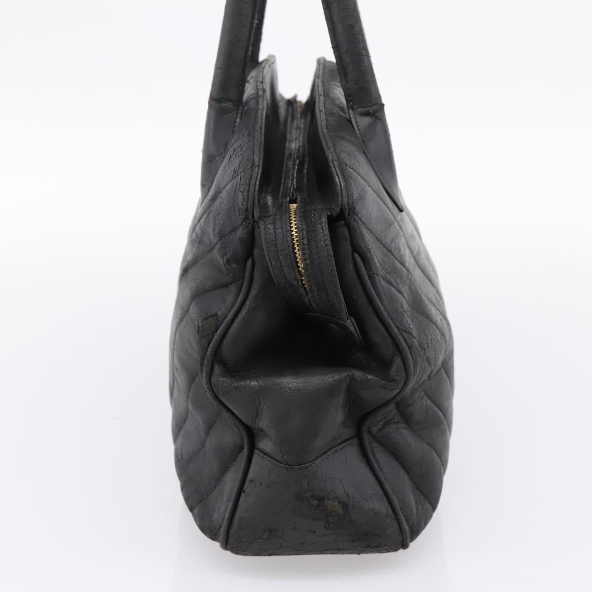 CHANEL V Stitch Hand Bag Leather Black Gold CC Auth 202466