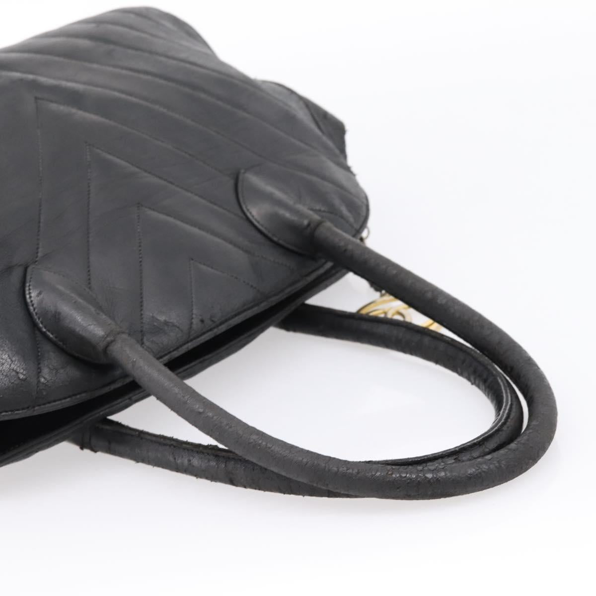CHANEL V Stitch Hand Bag Leather Black Gold CC Auth 202466