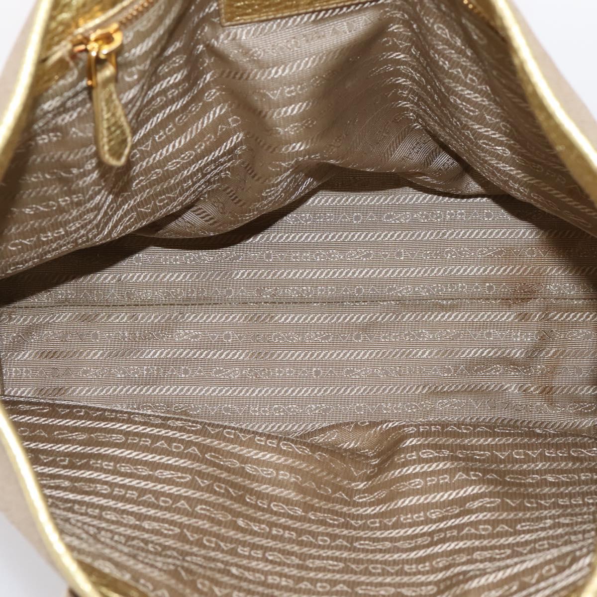 PRADA Hand Bag Jacquard Beige Gold Auth 202467