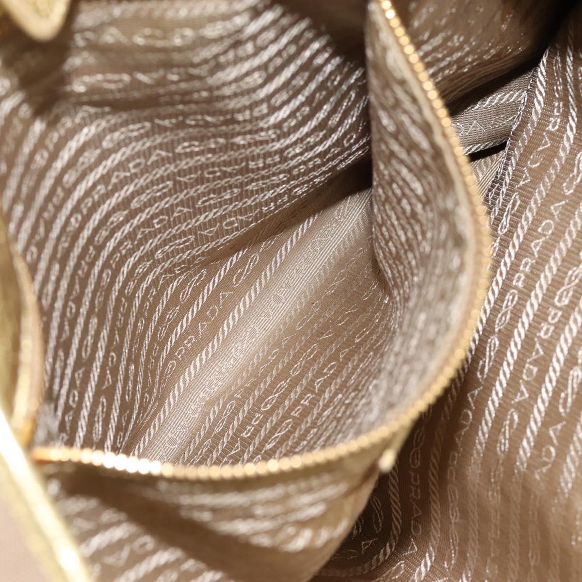 PRADA Hand Bag Jacquard Beige Gold Auth 202467