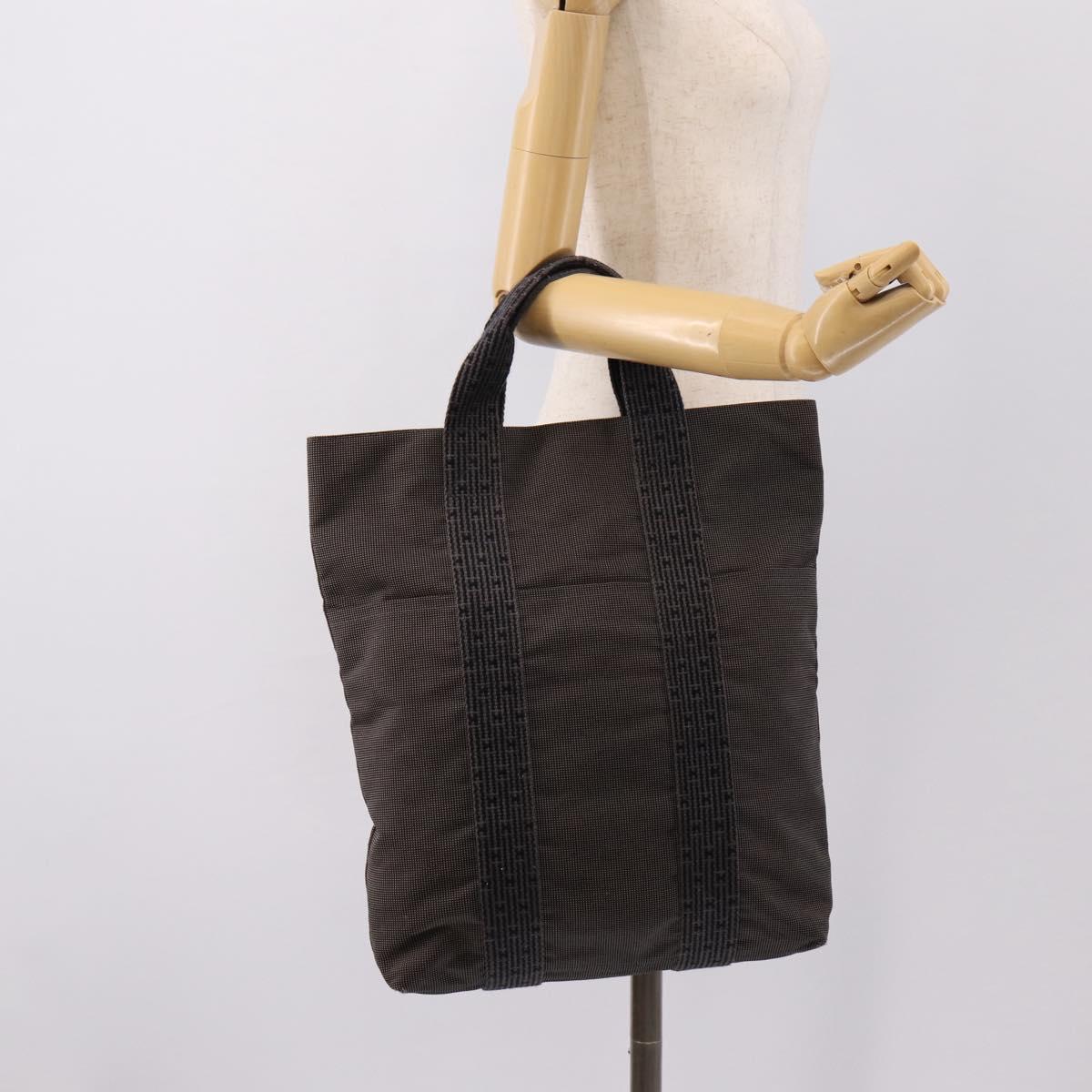 HERMES Her Line Cabas Tote Bag Canvas Gray Silver Auth 202470