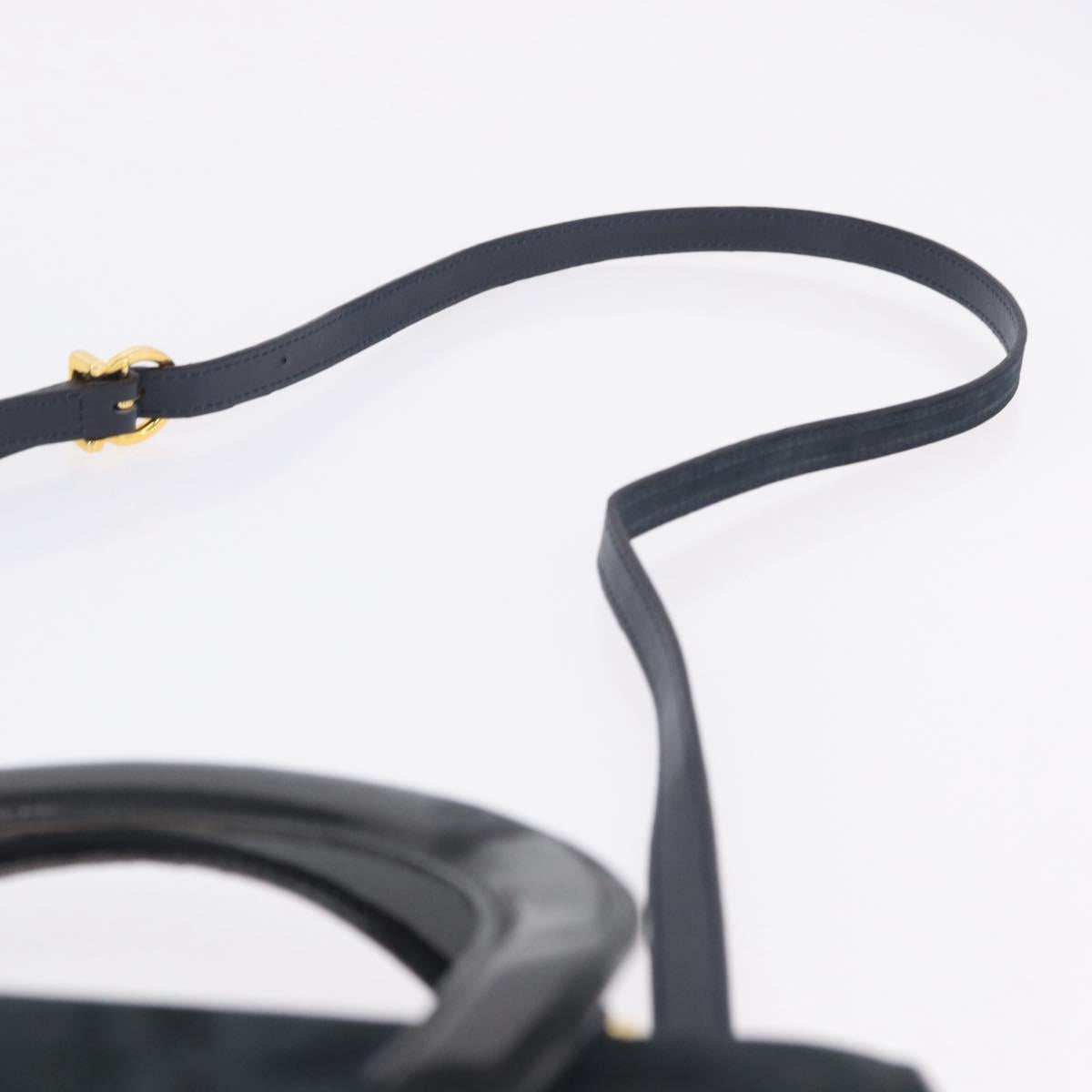 Salvatore Ferragamo Vala Hand Bag Suede 2way Black Gold Auth 202471