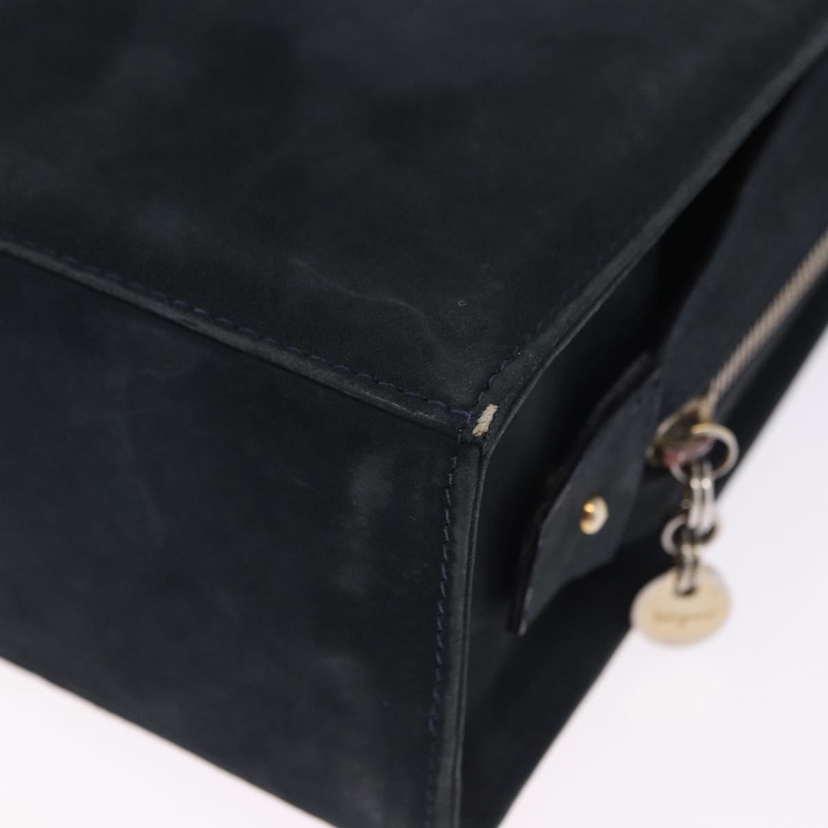 Salvatore Ferragamo Vala Hand Bag Suede 2way Black Gold Auth 202471