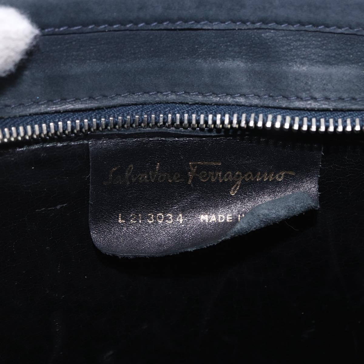 Salvatore Ferragamo Vala Hand Bag Suede 2way Black Gold Auth 202471