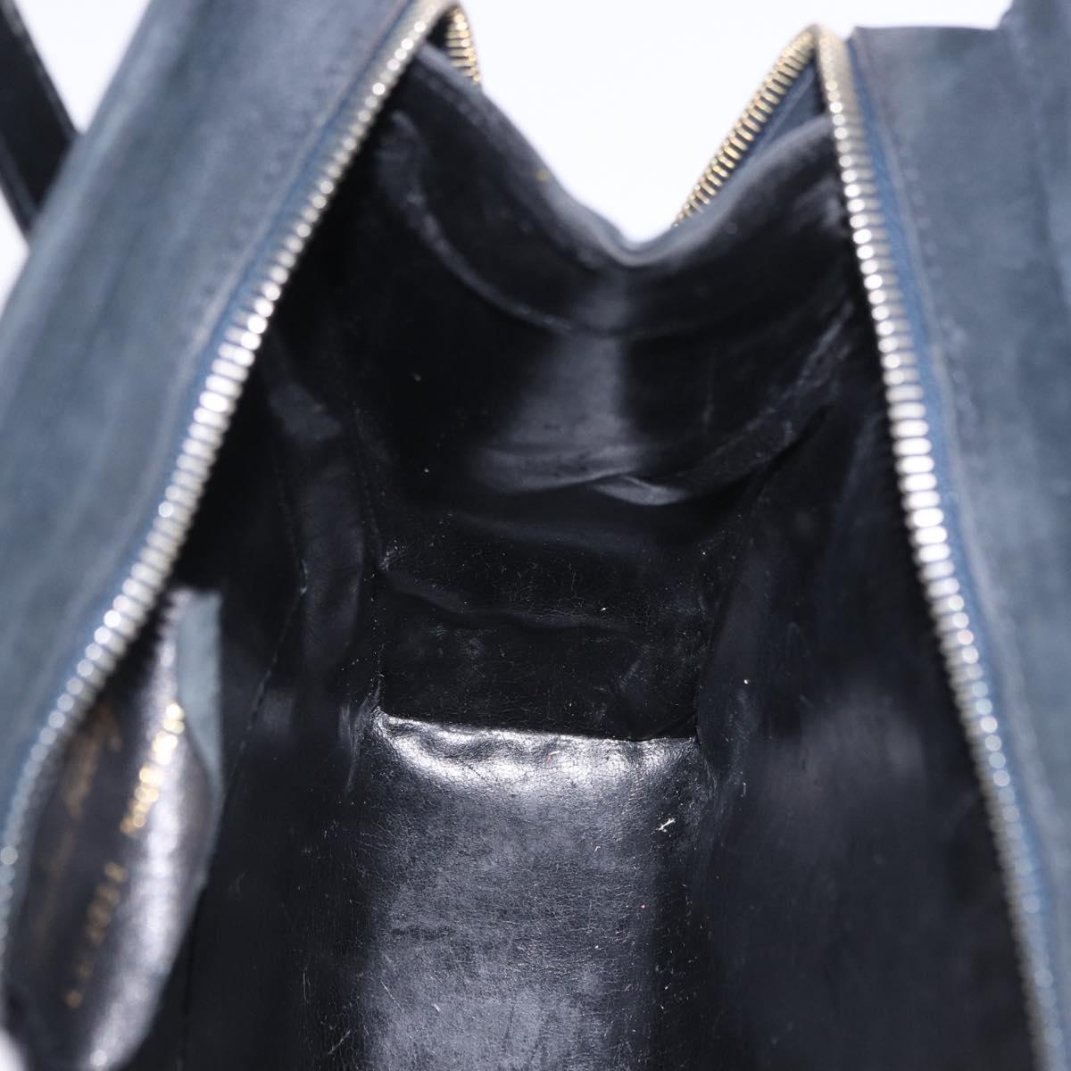 Salvatore Ferragamo Vala Hand Bag Suede 2way Black Gold Auth 202471