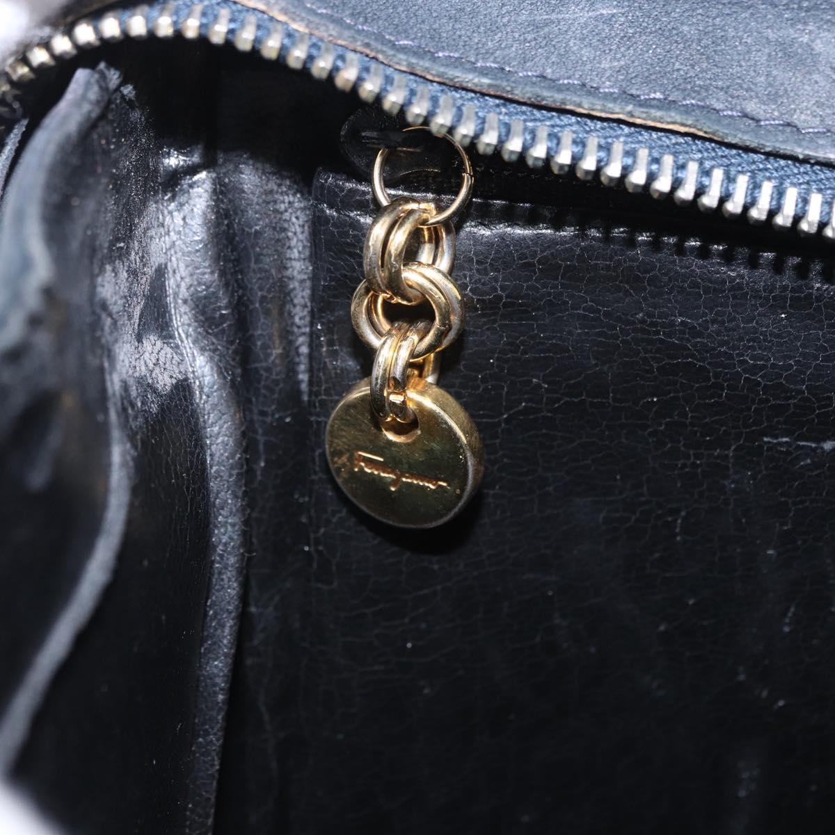 Salvatore Ferragamo Vala Hand Bag Suede 2way Black Gold Auth 202471