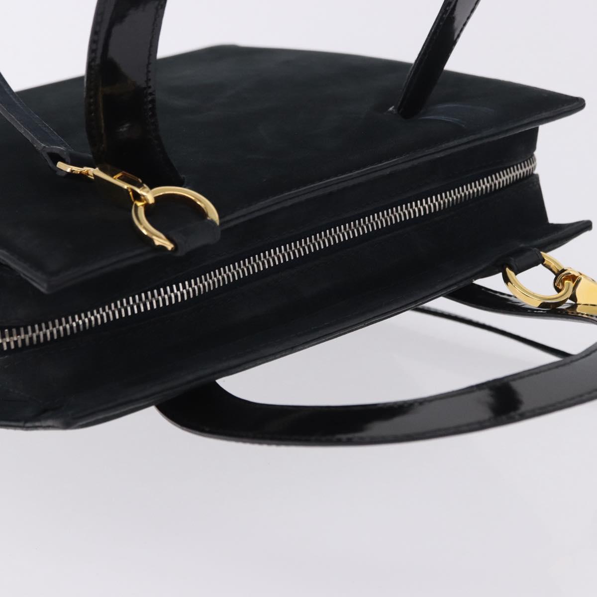 Salvatore Ferragamo Vala Hand Bag Suede 2way Black Gold Auth 202471