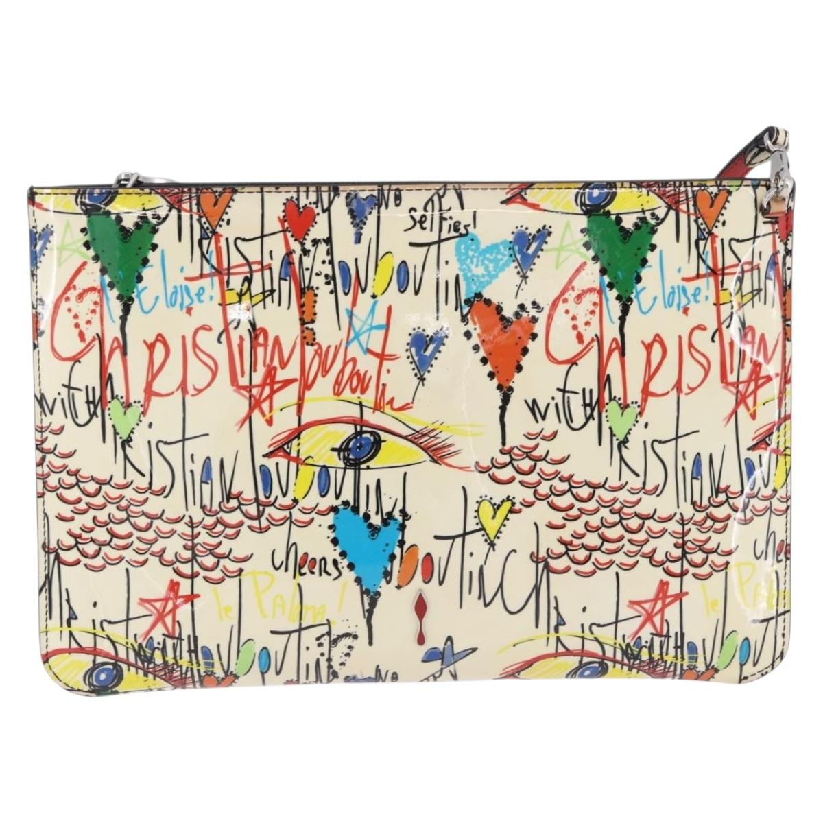 Christian Louboutin Shoulder Bag Patent leather White Silver Auth 202472A