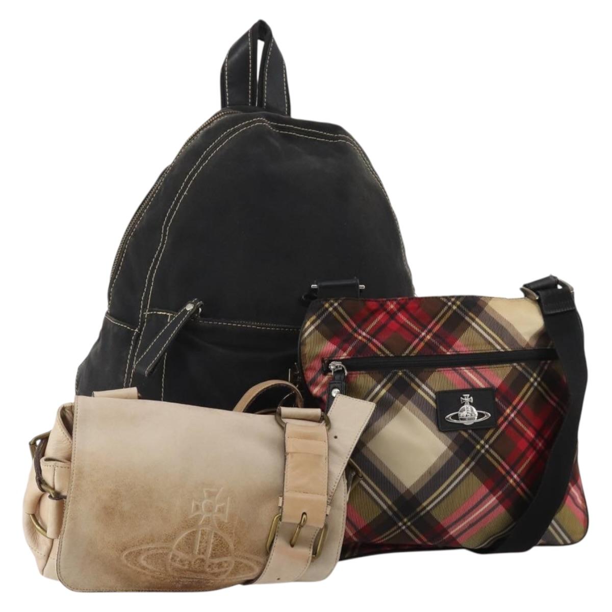 Vivienne Westwood Bag Nylon Leather Canvas 3 Set Black Beige Red Auth 202481