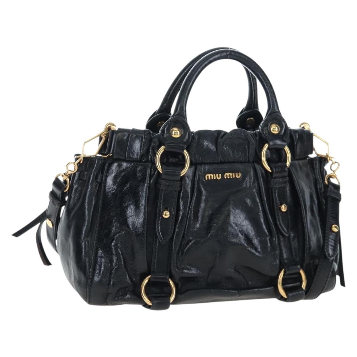Miu Miu Hand Bag Vitellolux 2way Black Gold Auth 202488M